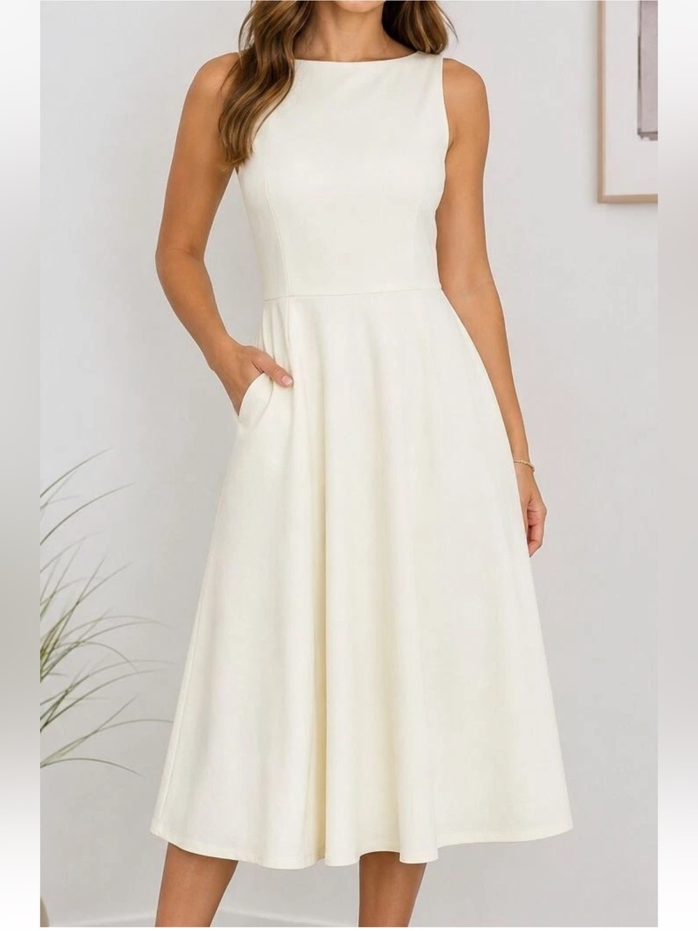 NWT OGL Ponte-De-Roma Boatneck Bamboo Ponte Bra Midi Dress Sz XL Pockets White